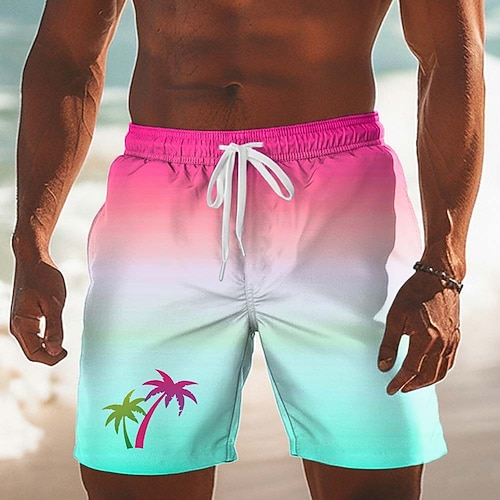 Herren Kokospalme Sonnenuntergang Farbverlauf Badehosen Badeshorts Boardshorts Mittlere Taille Hawaiianisch Strandurlaub Seitentaschen Netzfutter Elastischer Kordelzug in der Taille Designer Image