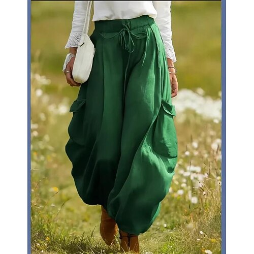 Damen Kunstbaumwollleinen Chinos Stoffhosen Sommerhose Urlaub Basic Volle Länge Hohe Taille Komfort Unelastisch Lässig Täglich Heim Blau Marineblau Purpur Grün Sommer Frühling Herbst Lässiger Schnitt Image