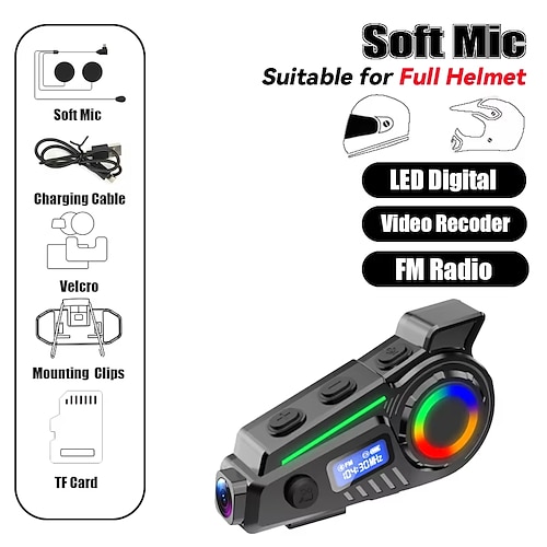 Neue K19-Helm-Kopfhörer, Dashcam, Bluetooth-Lautsprecher, FM-Radio, Ohrhörer, kabelloser WLAN-Recorder, Motorradzubehör Image
