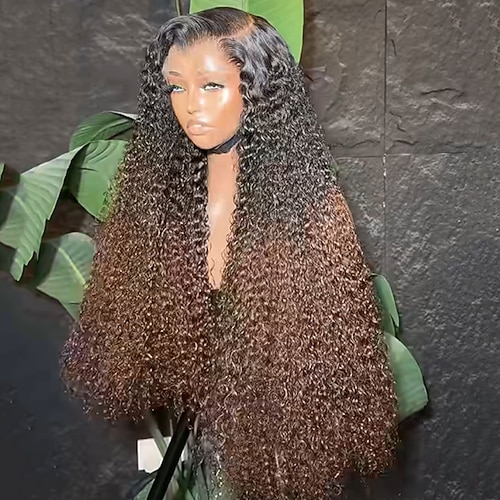 Echthaar 5x5 Verschluss 13x4 Spitzenfront Perücke Freier Scheitel Brasilianisches Haar Lockig Braun Natürlich Perücke 150% 180% Haardichte mit Babyhaaren Ombre-Haar 100% Unbehandelt Kleberfrei