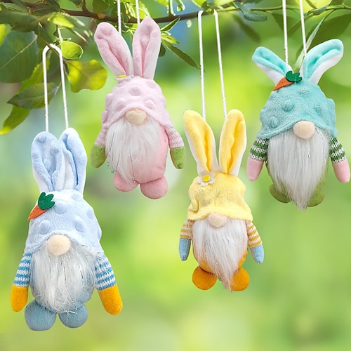 4er-Pack Oster-Kinderspielzeug, Plüschhasen-Anhänger, gesichtslose Hasenpuppe, Osterdekorationsartikel Image