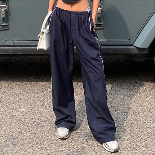 Damen Hose Sommerhose Trainingshose Baggy-Hosen Urlaub Mode sportlich Volle Länge Mittlere Taille Einfarbig Einfach Seitenstreifen Elastischer Bund Gerader Schnitt Komfort Leicht Atmungsaktiv Image