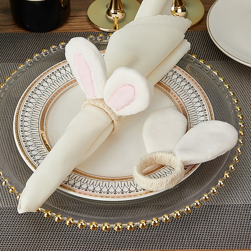 4er-Pack Ostereier-Serviettenringe im Western-Stil mit Osterhasenmotiv, dekorative Serviettenschnalle für Hoteltische, neue Osterserviettenringe Image