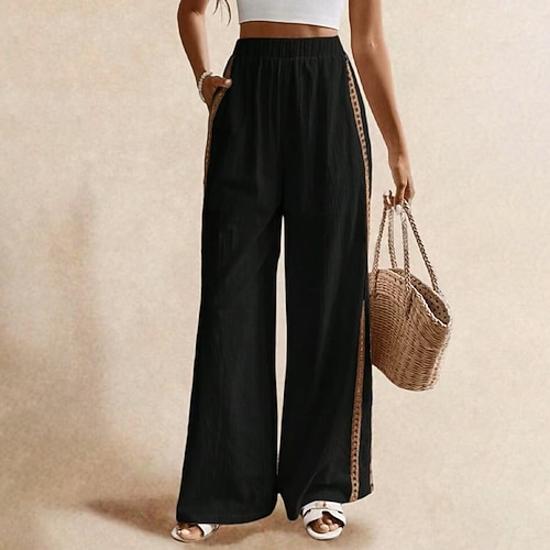 Damen Hose Sommerhose Trainingshose Baggy-Hosen Urlaub Mode Alltagstauglich Volle Länge Hohe Taille Einfarbig Einfach Tasche Seitenstreifen Elastischer Bund Komfort Leicht Weich Unelastisch Image