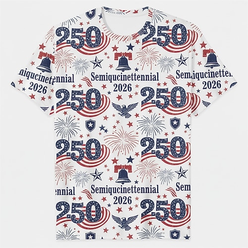 250-jähriges Jubiläum USA T-Shirt Grafisches T-Stück USA Patriotisch Retro Vintage T-Shirt Ärmel 1776–2026 für Unisex Erwachsene 3D-Druck für Unabhängigkeitstag / 4. Juli 4. Juli Party Image