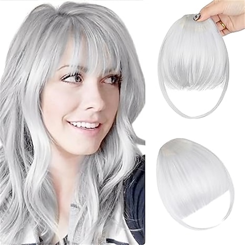 Clip-in-Pony, fransiger Pony, Haarspange, natürlicher Fake-Pony mit Schläfenpartie, Haarteile für Damen, Clip-in-Fake-Pony, Haarverlängerungen für den Alltag, dunkelschwarz Image