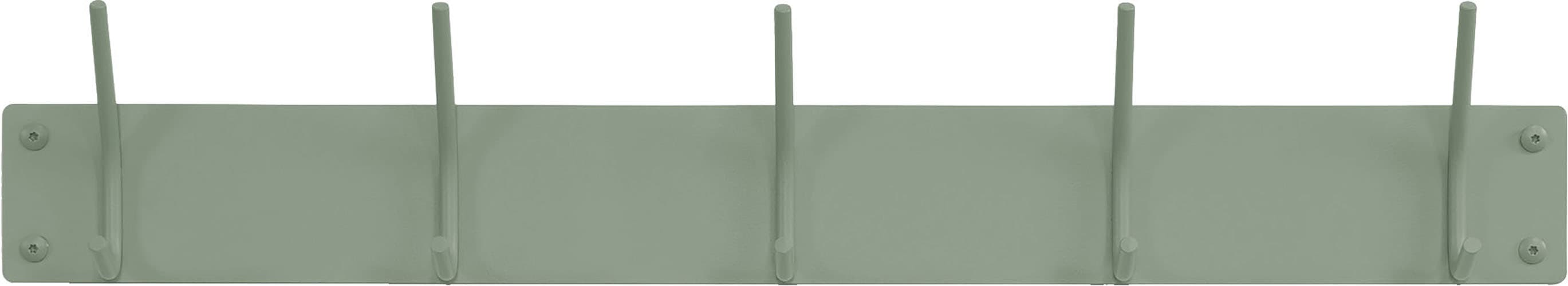Garderobenhaken SPINDER DESIGN "FUSION 5", grün (dusty grün), B:60cm H:12cm T:6cm, Stahl, Garderobenhalter, Garderobenhaken, Wandgarderobe aus Stahl mit 5 Haken und Hutablage aus Eichenholz