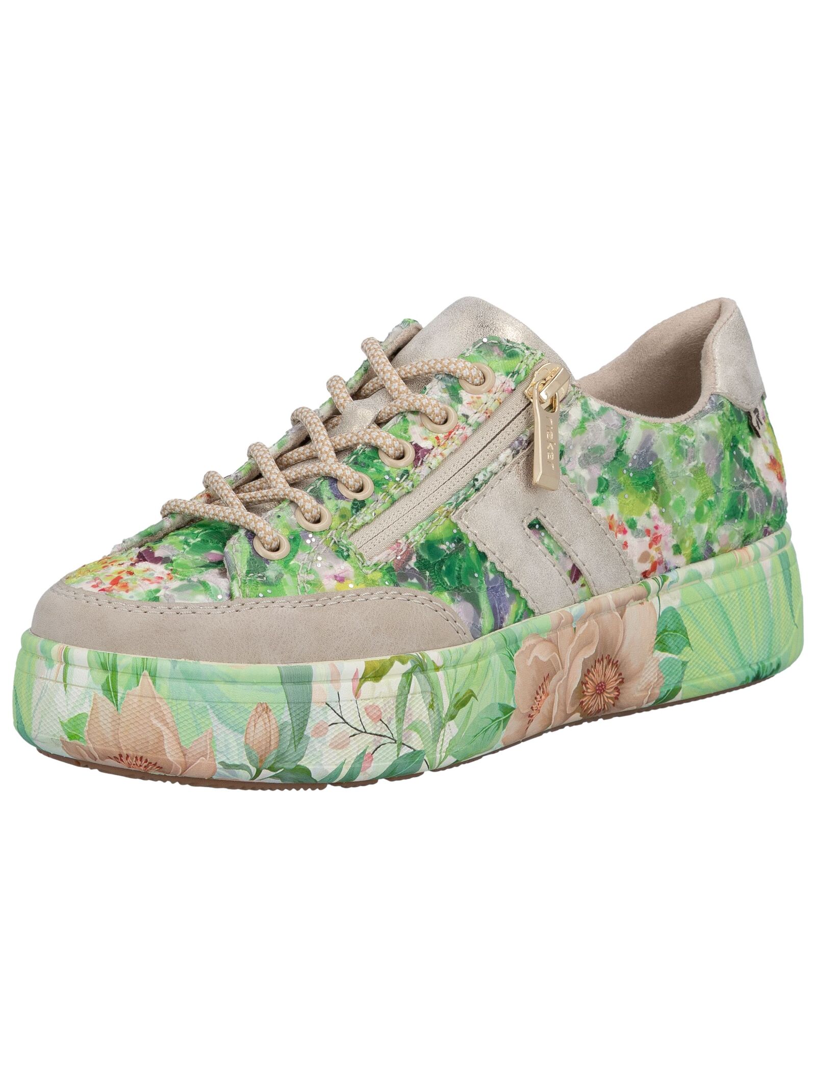 Plateausneaker RIEKER "Rieker Sneaker Textil", Damen, Gr. 36, beige, grün, Textil, Schuhe Plateausneaker