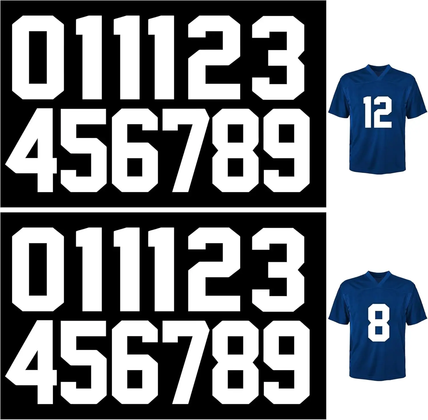 36 Stück/8 Zoll Aufbügelbare Nummern für Trikots Weiße Transferaufkleber für Sport-T-Shirts Fußball Basketball Baseball Image