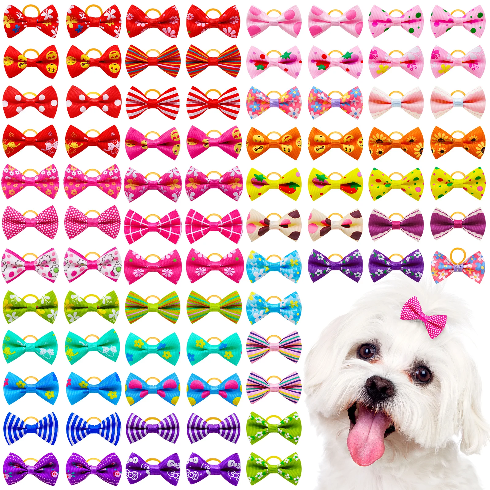 30PCS Kleine Hund Bögen Haustier Hund Haar Zubehör Gummibänder Kleine Hund Katze Haar Bögen Für Hunde Katzen Pflege produkte Image