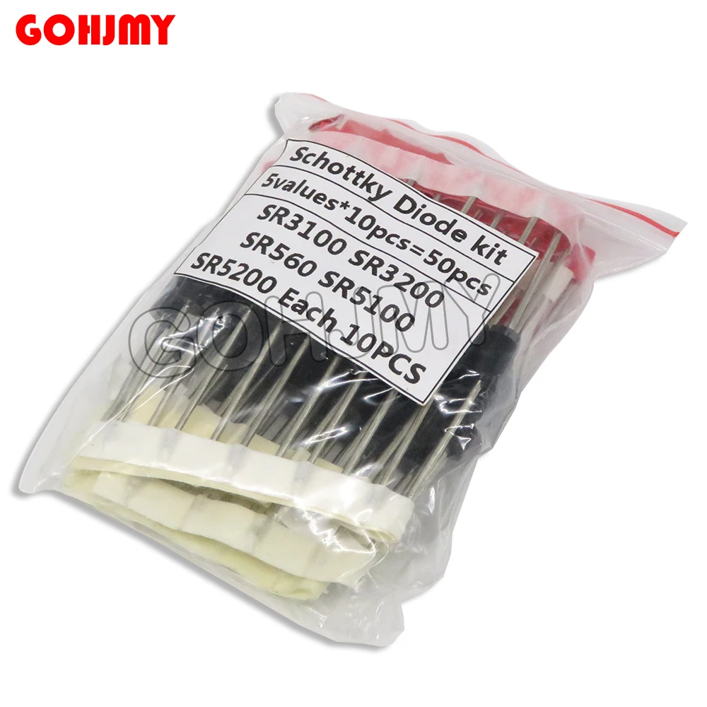 Kit 50 Stück = 5 Werte * 10 Stück Schottky-Dioden-Sortiment-Kit SR3100 SR3200 SR5100 SR5200 SR560 jeweils 10 Stück Image