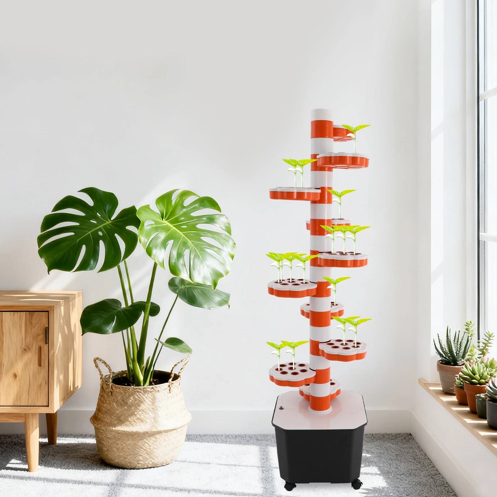 Hydroponischer Wachstumsturm mit 80 Löchern, 10-stufiger Hydrokulturturm, vertikaler Hydrokultur-Pflanzgefäß mit Timer für Cilantro, Erdbeeren Image