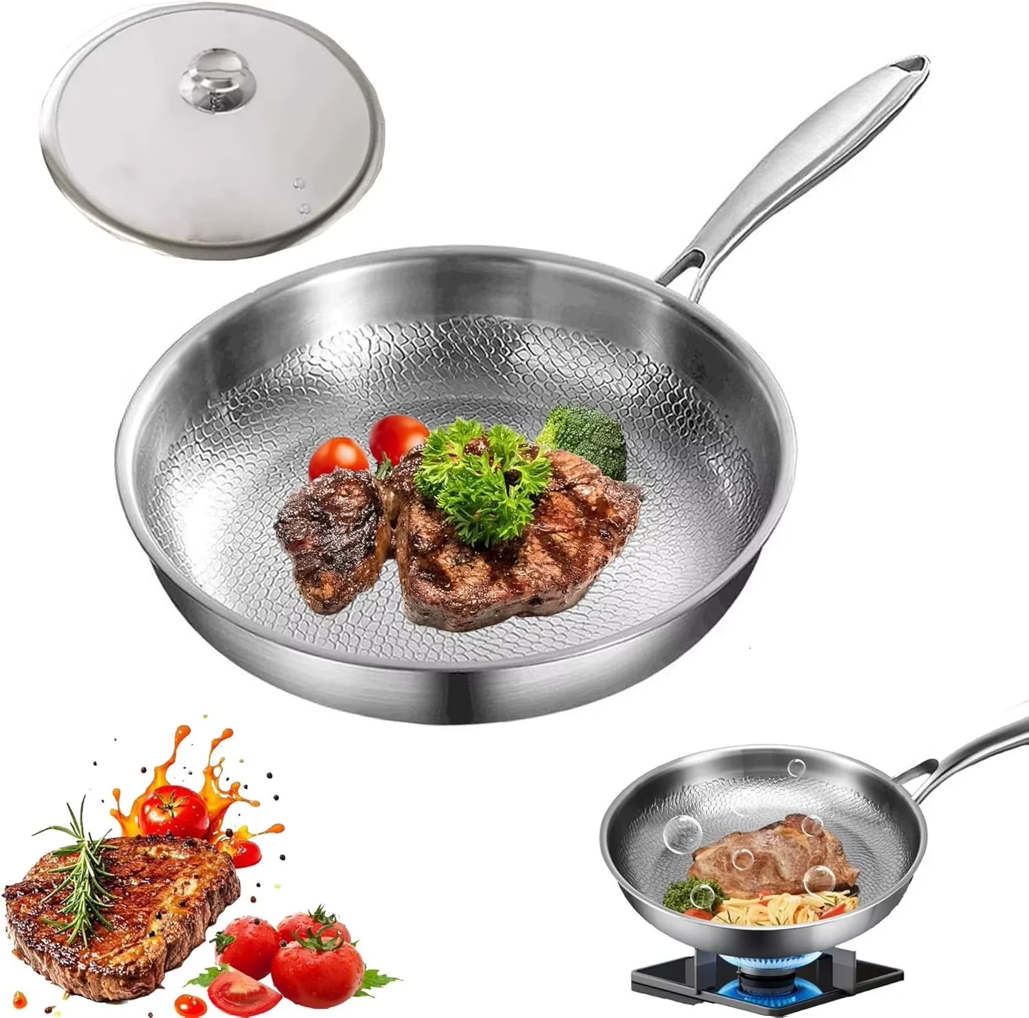 OWJHE 30cm Reine Titan-Bratpfanne Antihaft-Bratpfanne Unbeschichtet mit Fischschuppen-Hammermuster Titan-Legierung Kochgeschirr Image