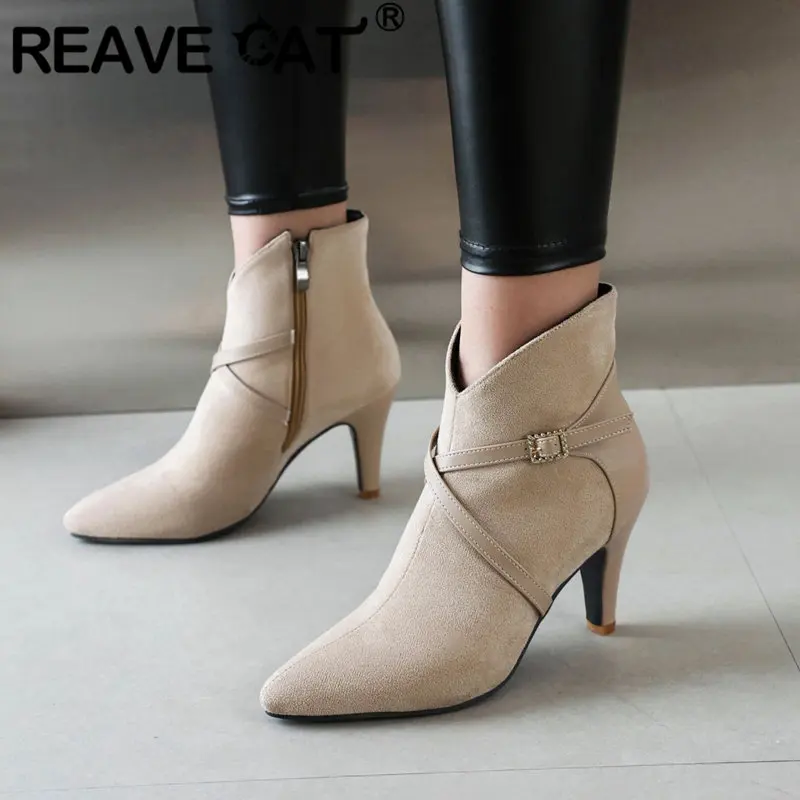 Reave Katze sexy Frauen Stiefeletten große Größe 46 47 spitzen Zehen Herbst Herde Wildleder Schuhe Party elegante Bota 33 34