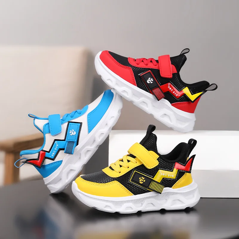 Freizeitschuhe für Kinder, Turnschuhe, PU-Leder, modische Herbst-Outdoor-Sportschuhe für atmungsaktive, rutschfeste, gelb-blaue Schuhe, Größe 30–37