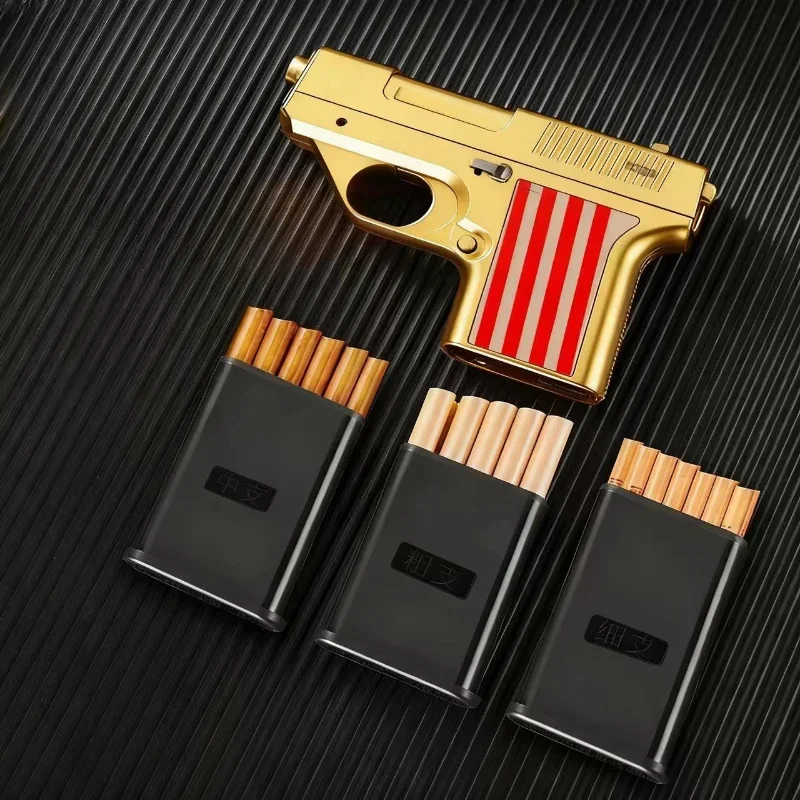 Neue Clip Gun Typ Butan Gas Feuerzeug Drei Kapazität Zigarette Halter Winddicht Jet Blue Flame Feuerzeuge männer Geschenke (KEIN GAS) Image