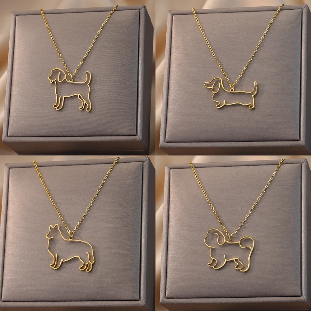 Edelstahl Hund Halsketten Für Frauen Männer Gold Farbe Haustier Tier Anhänger Halskette Schmuck Männlich Weiblich Mode Hals Kette Geschenk Image