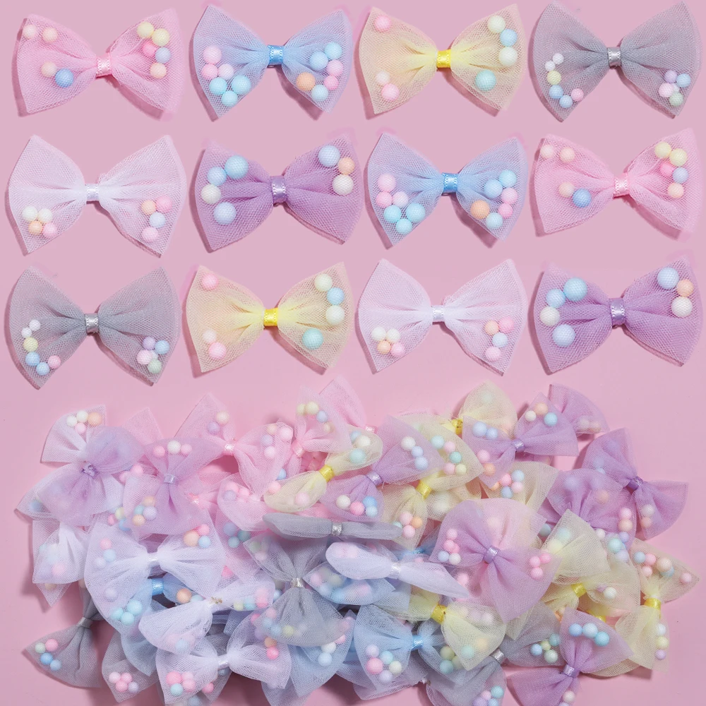 10 Teile/los Candy Farbige Band Bogen Mesh Innerhalb Schaum Ball Bowknot Kleidung Haar Zubehör Hochzeit Party Weihnachten Dekoration Image