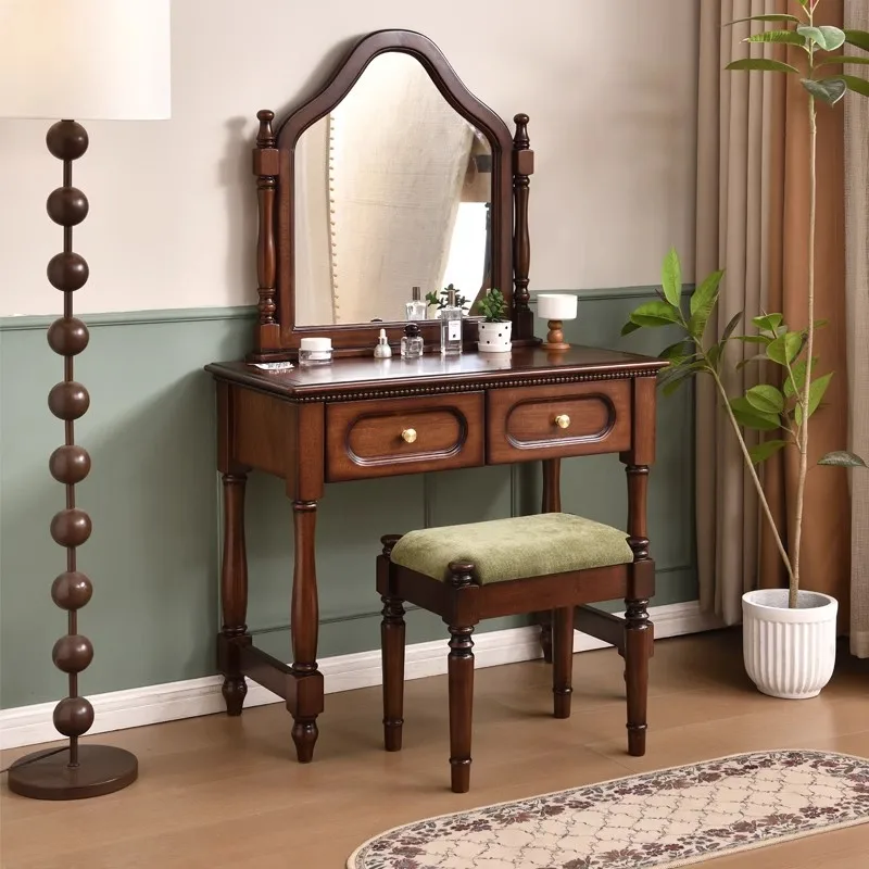 Amerikanische Kommode aus massivem Holz aus der Mitte des Jahrhunderts, Schlafzimmer, kleine Wohnung, Retro-Multifunktion, Spiegelaufbewahrung, Schminktisch, leicht Image
