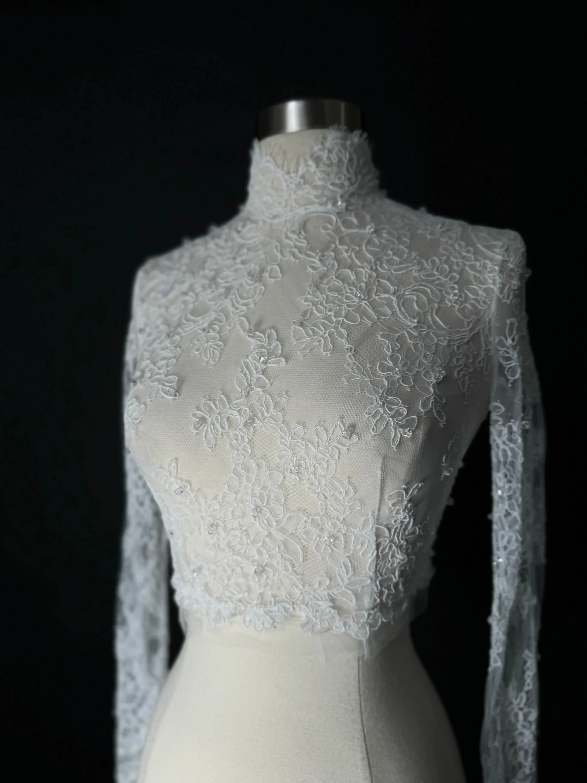 Spitze Hochzeit Boleros Kristall High Neck Long Sleeves Braut Jacke Frauen Braut Capes Formale Party Shrugs Image