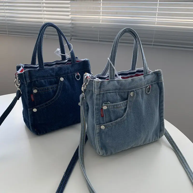 Denim Tasche Frauen Schulranzen Leinwand Casual Weiche Schulter Tasche Handtasche Geldbörse Street Style Mädchen Tasche Image