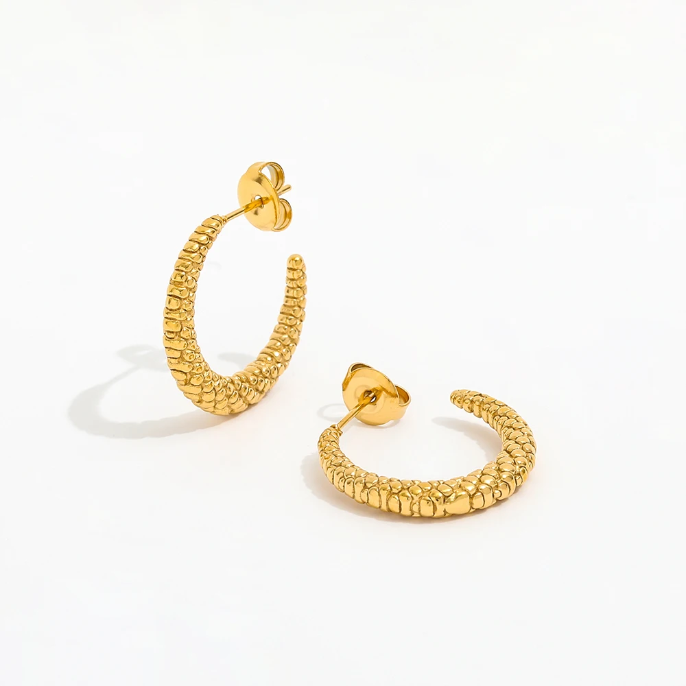 JOOLIM High End placcato in oro 18K Bubble Surface corno di bue C cerchio orecchini gioielli in acciaio inox per le donne