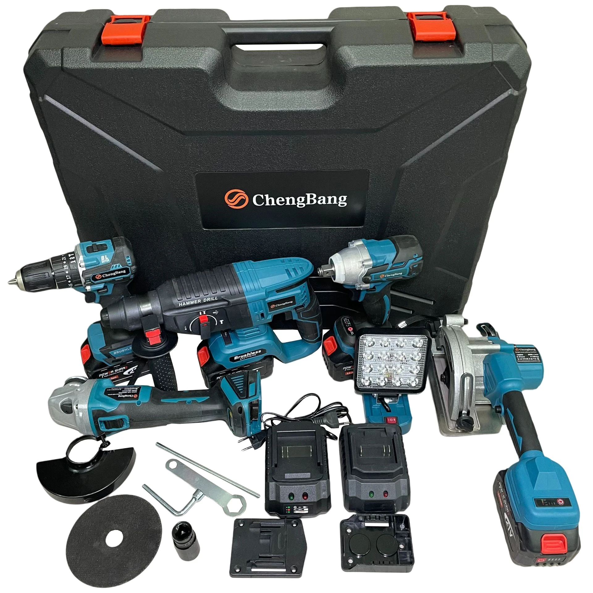 Set di 6 pezzi kit di utensili elettrici a batteria senza spazzole per trapano a percussione elettrico per smerigliatrice angolare senza fili per lampada portatile sega circolare