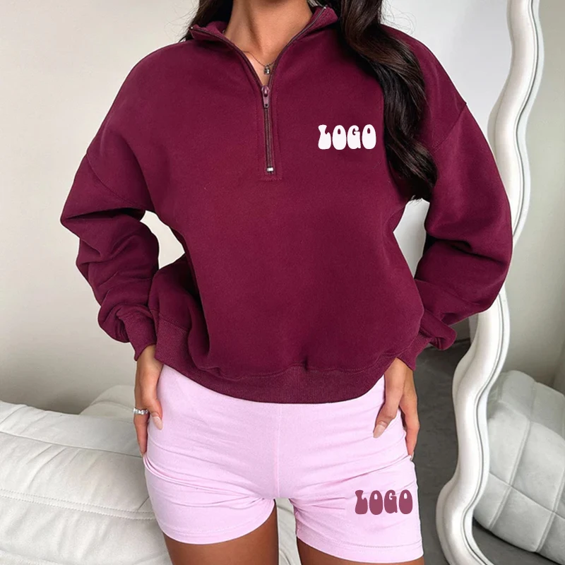 F240166 Logo personalizzato Fitness maniche lunghe mezza cerniera felpe sportive Yoga palestra donna giacca a vento Crop felpa inverno Yoga Top