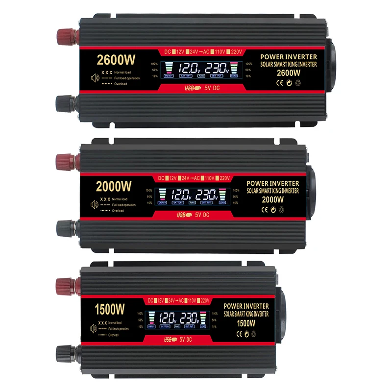 Nuovo Inverter per Auto a Onda Sinusoidale Modificata 1500W/2000W/2600W Inverter Solare da DC12V a AC 220V Convertitore con Doppia Porta USB e Presa EU