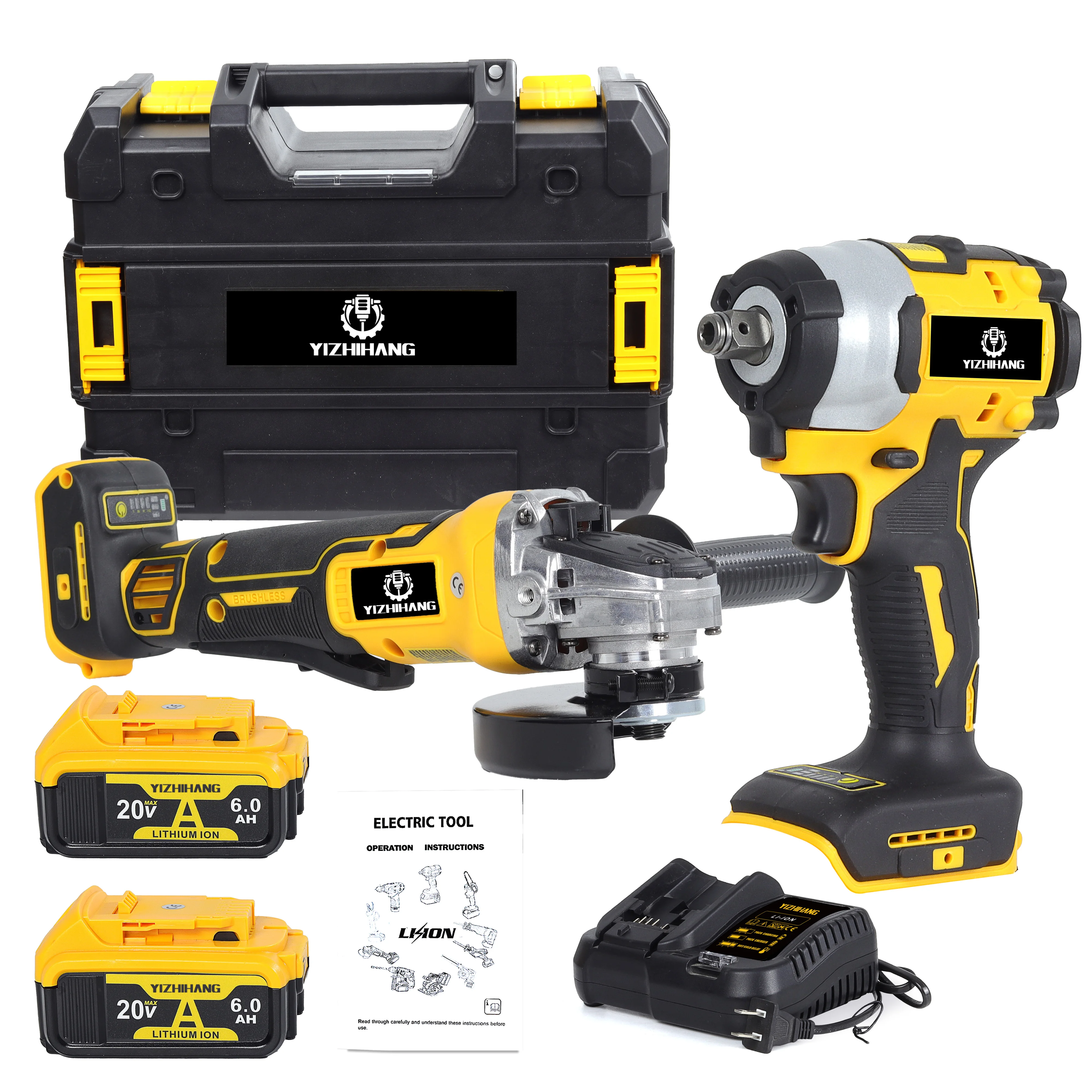 AG57 20V cacciavite elettrico trapano elettrico smerigliatrice angolare Combo Kit di utensili elettrici Brushless Set custodia rigida in alluminio materiale OEM