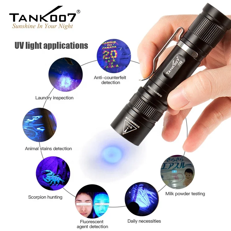 Tank007 F2 tascabile zoomabile doppia luce nera EDC torcia in alluminio torcia torcia da 365nm luce fluorescente di rilevamento Uv torcia