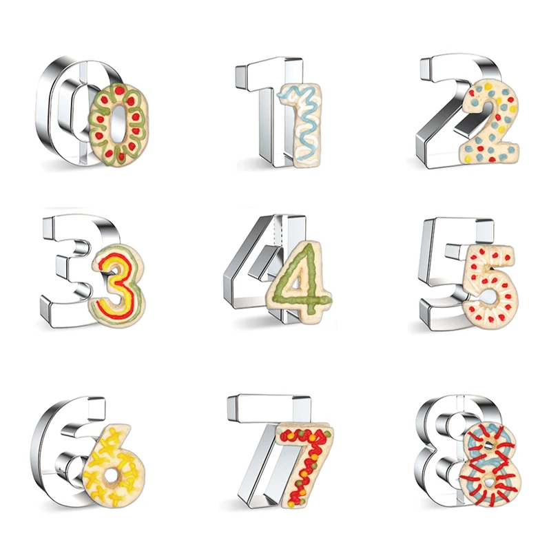 Set di stampini per biscotti con numeri arabici Set di stampini per biscotti e biscotti in acciaio inossidabile Set di taglierini per accessori da forno