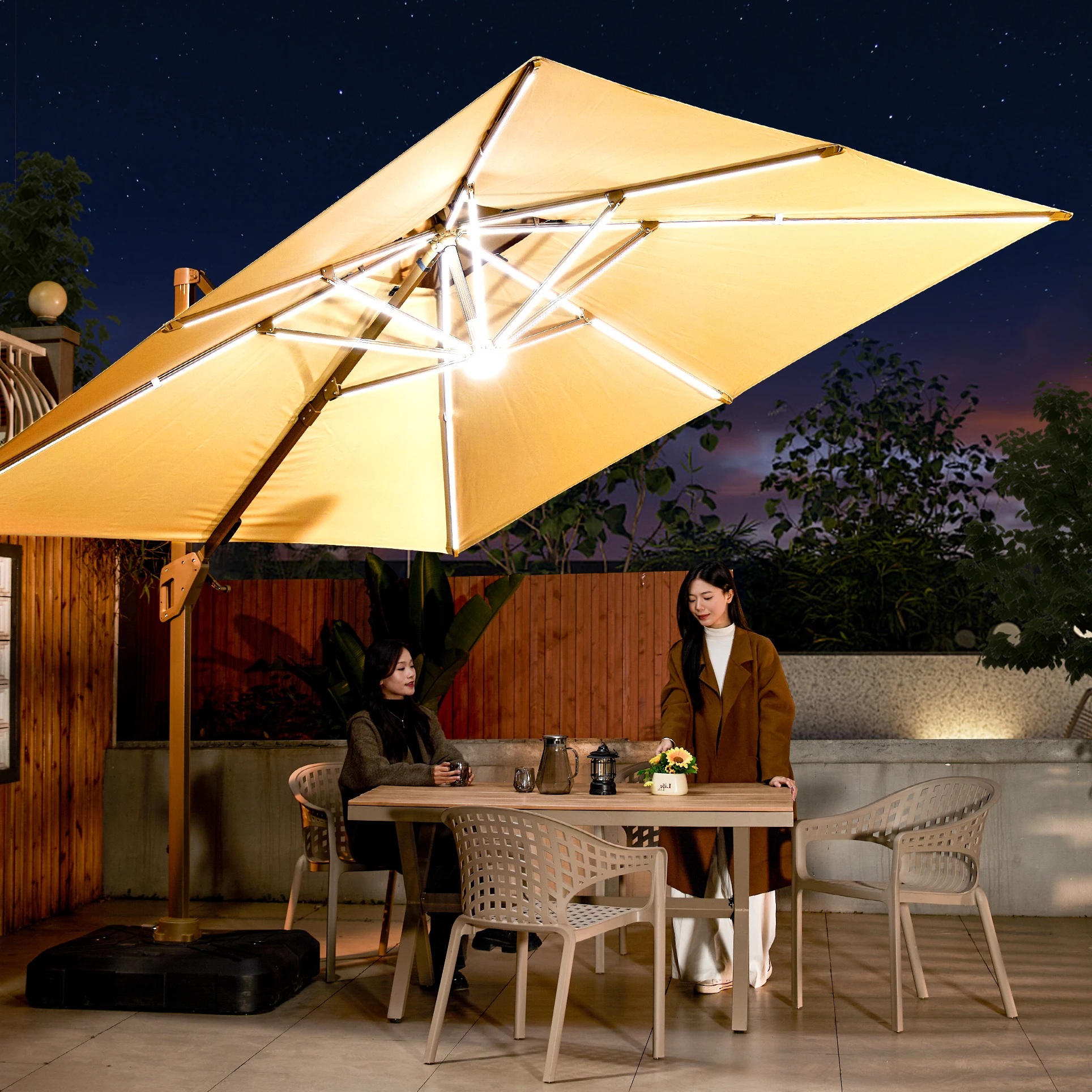 Mobili per esterni LED parasole ombrellone in alluminio 3M ri pieghevole Cantilever Base ombrellone da giardino per Hotel