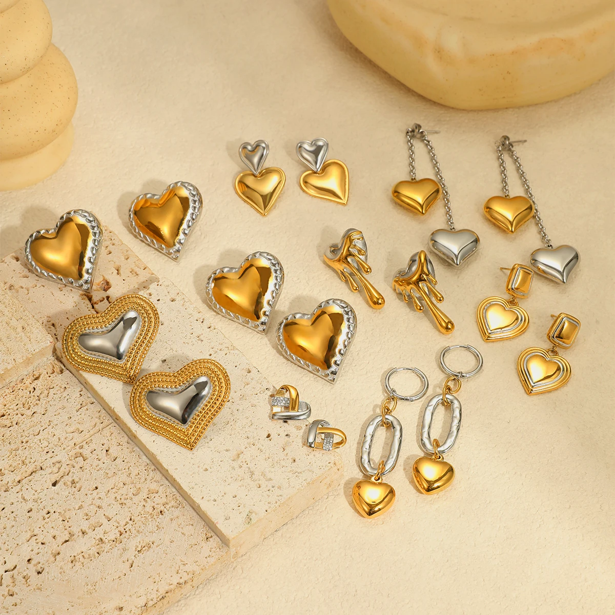 NIMAI Set di gioielli placcato in oro 18K regali di san valentino Vintage cuore in acciaio inossidabile orecchini pendenti Set gioielli da sposa