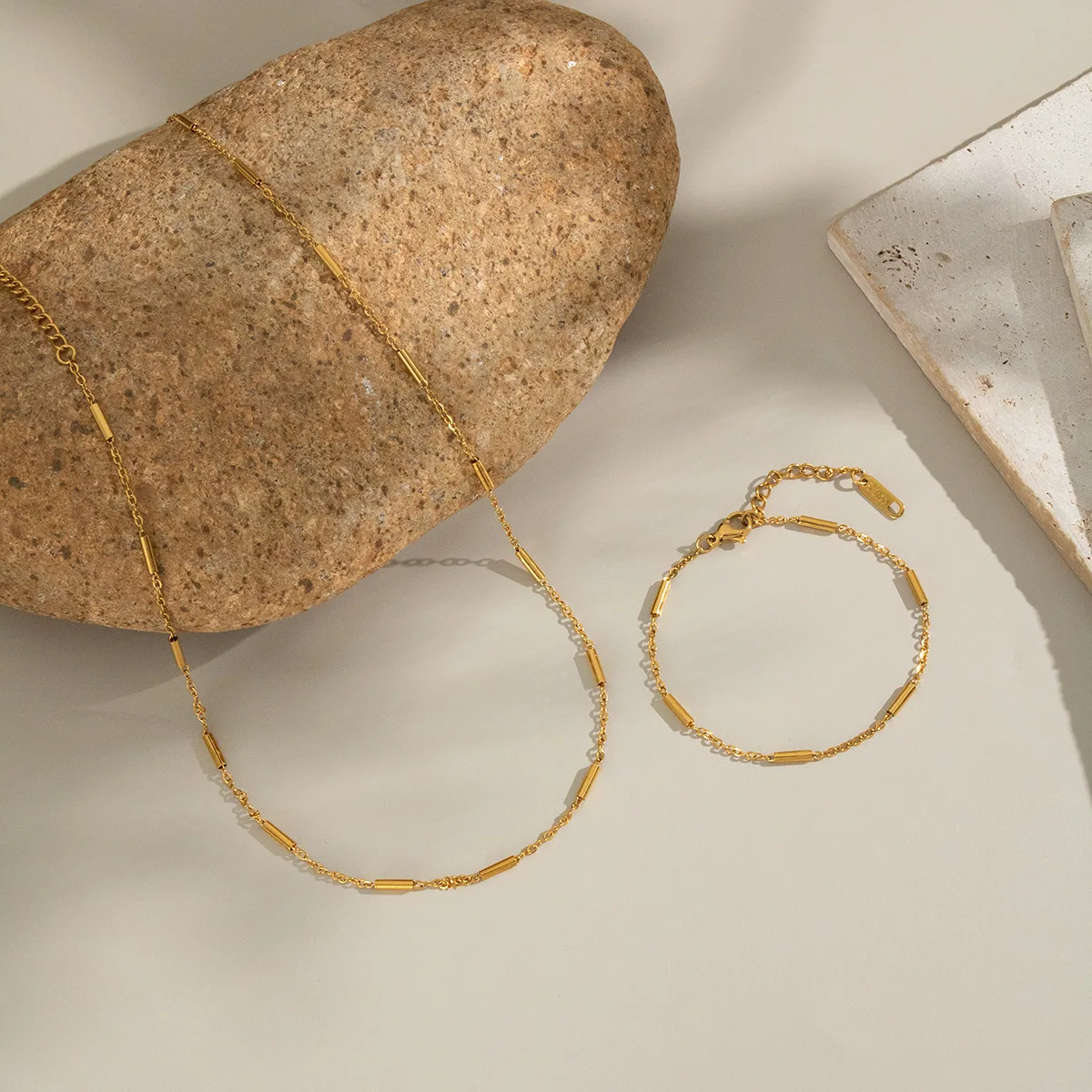 Collana di catene in acciaio inossidabile placcato oro 18k in Pvd collana Vintage semplice fatta a mano catena Bar girocolli collane