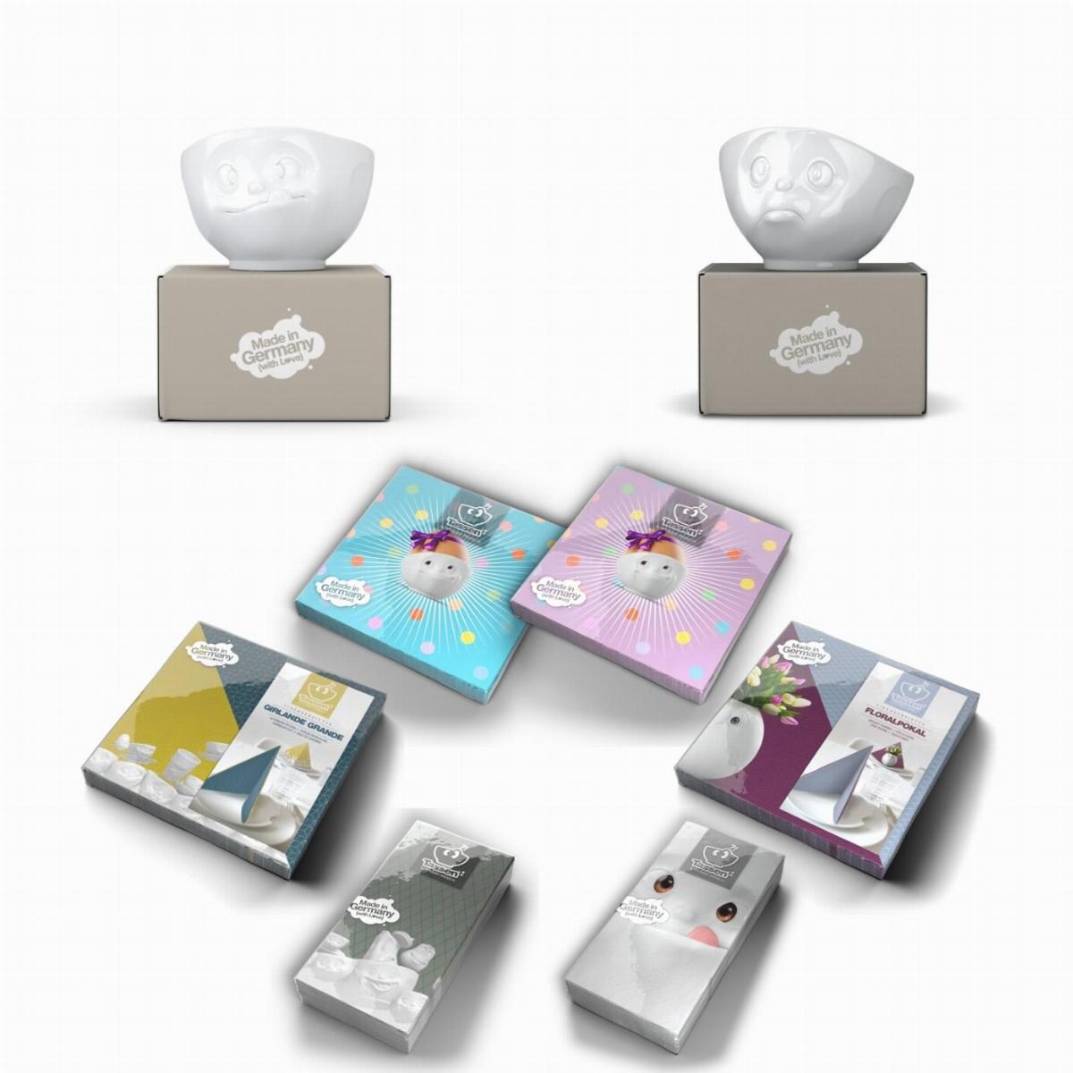 Schalen-Set 2-tlg. je 500 ml + Servietten - FIFTYEIGHT Schalen-Set 2-tlg. je 500 ml + Servietten - Dekor weiß - 1 Set Image