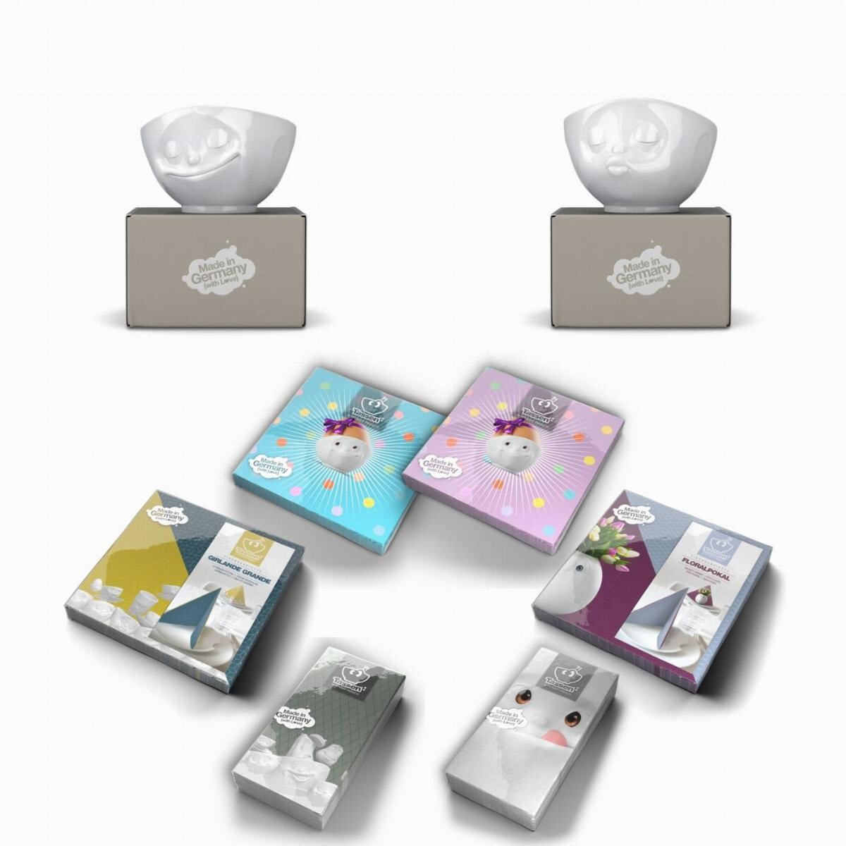 Schalen-Set 2-tlg. je 500 ml + Servietten - FIFTYEIGHT Schalen-Set 2-tlg. je 500 ml + Servietten - Dekor weiß - 1 Set Image