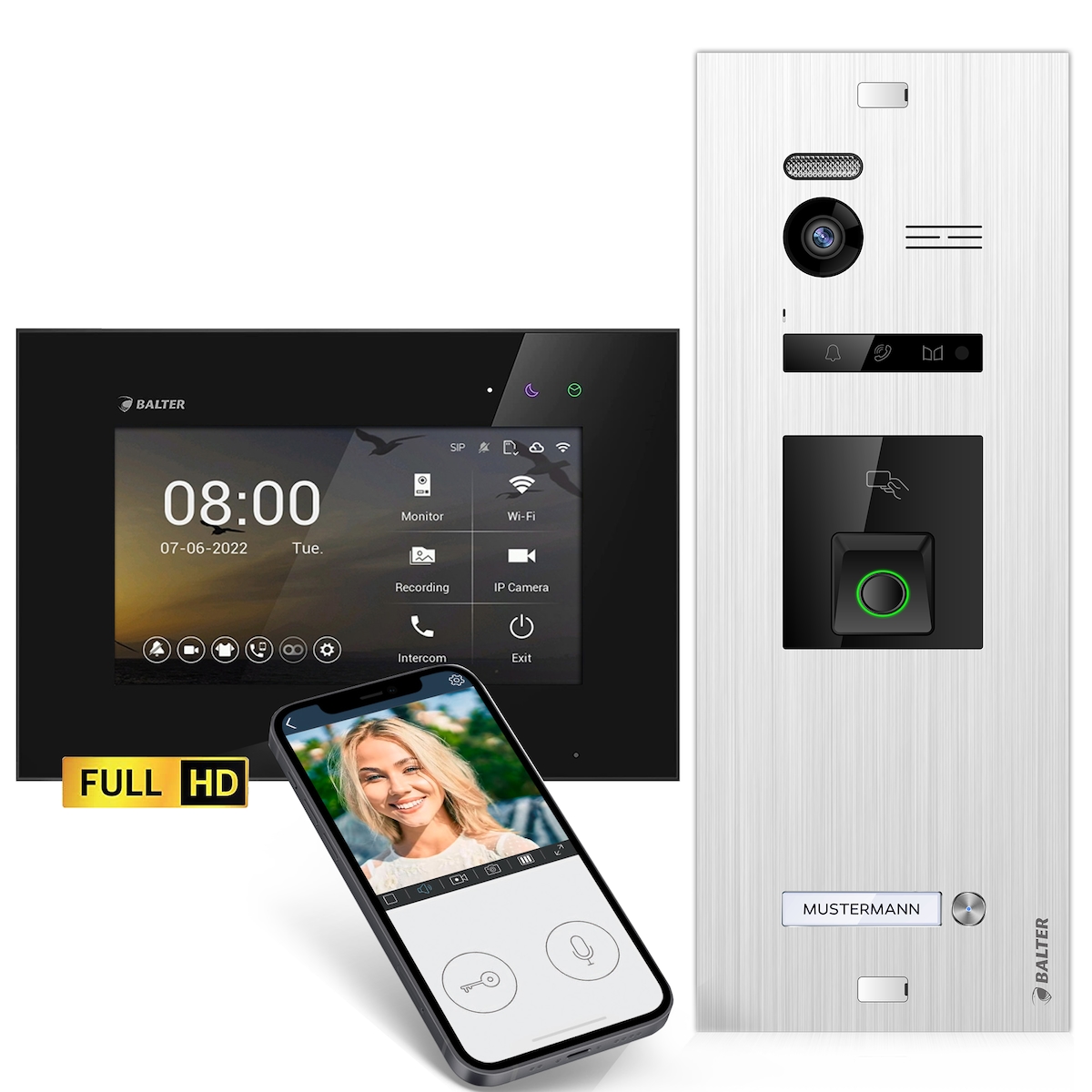 HD Video Türsprechanlage mit Fingerprint RFID und Smartphone App für 1 Familienhaus, 1x Monitor, Balter EVO HD Fingerprint Image