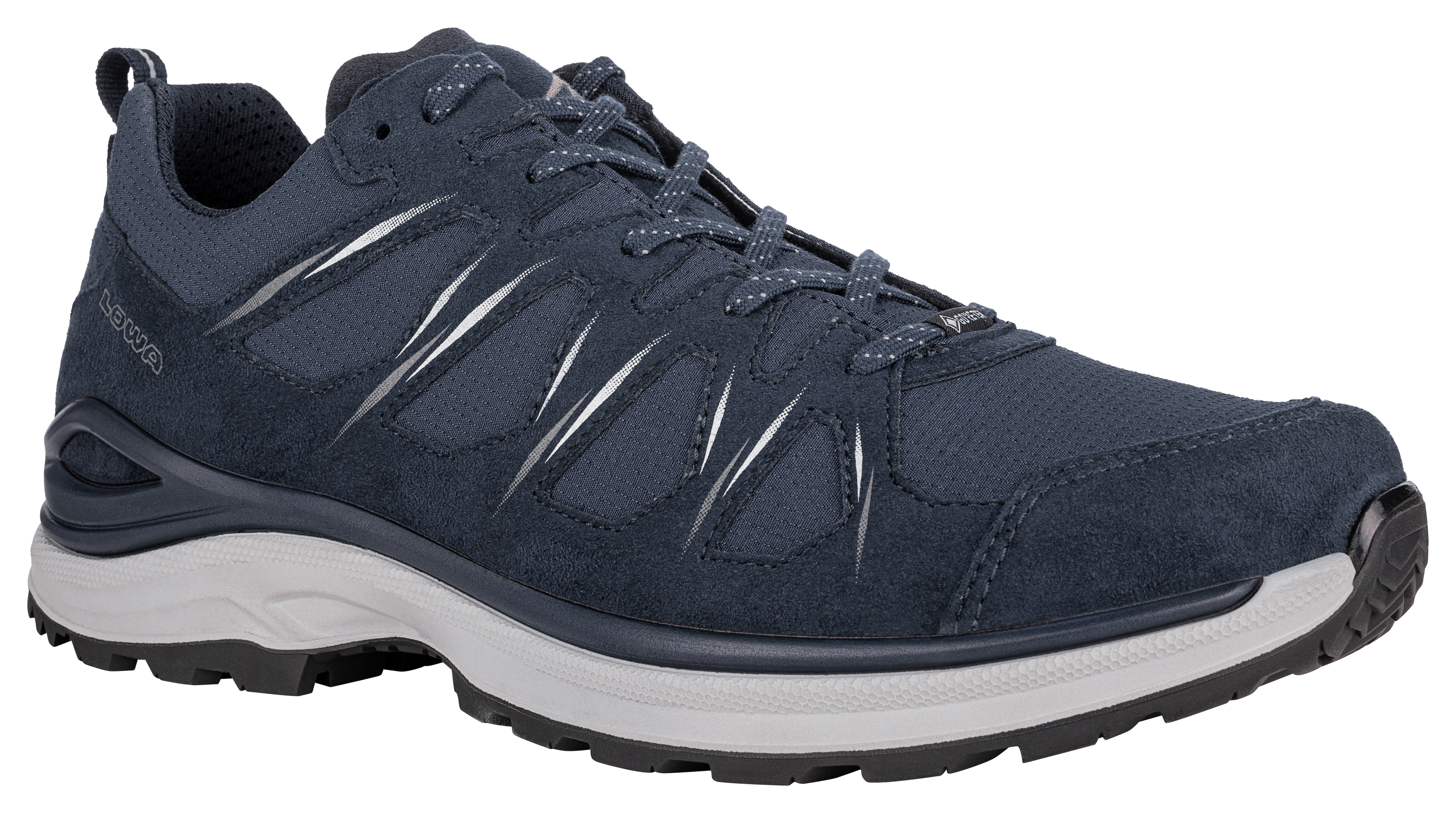Wanderschuh LOWA "INNOX EVO II GTX", Herren, Gr. 45, grau (navy, graphit), Synthetik, Textil, Schuhe Wanderschuh, wasserdicht, winddicht,atmungsaktiv dank GORE-TEX Membrane