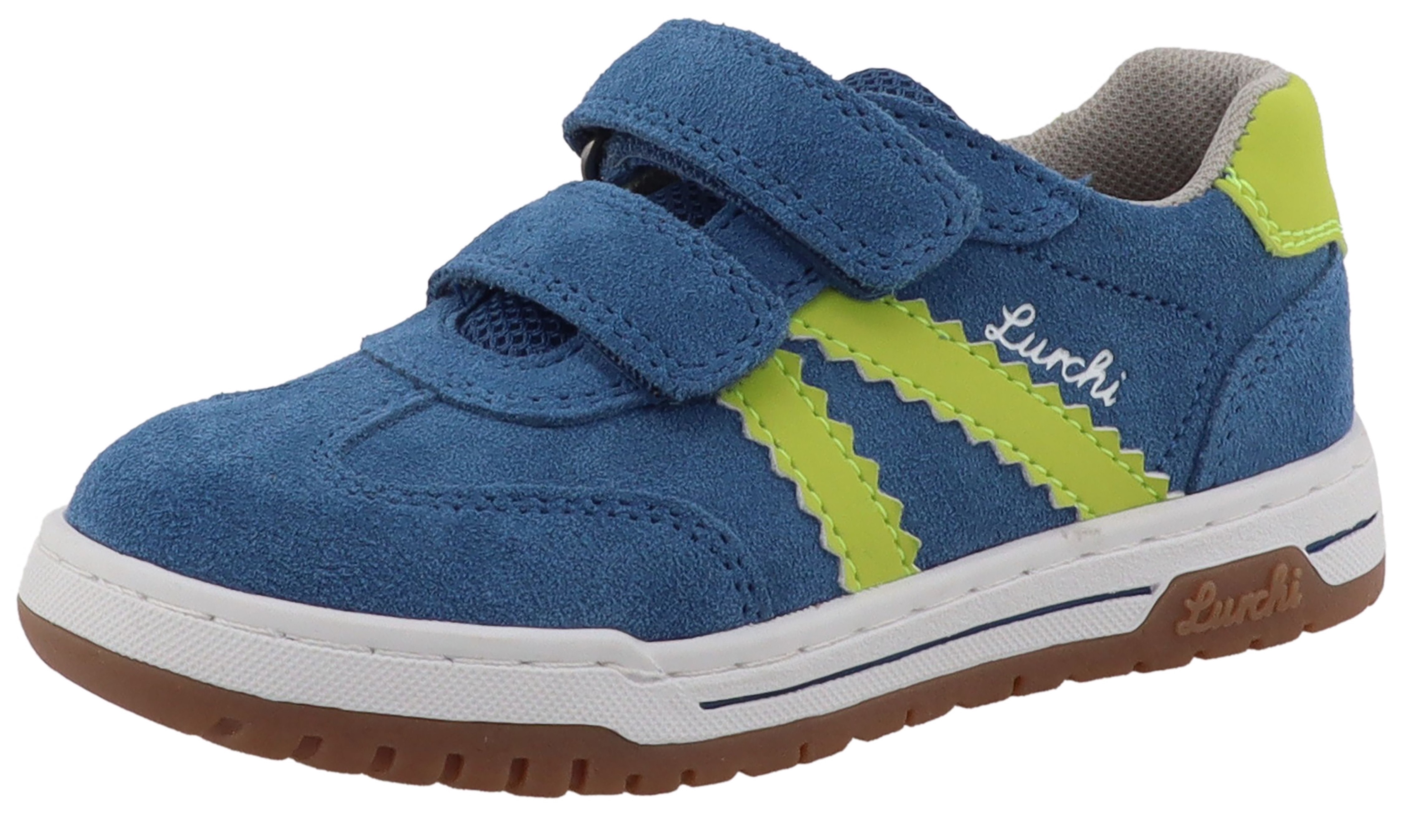 Klettschuh LURCHI "Berry", Kinder, Gr. 32, royalblau, grün, Leder, Veloursleder, Schuhe Klettschuh, Sneaker, Halbschuh, Freizeitschuh, Größenschablone zum Download