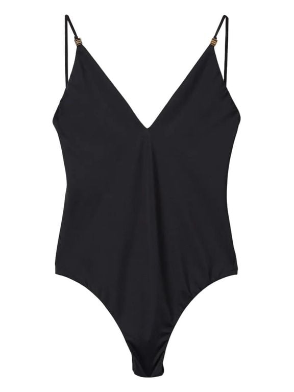 Logo-Plaque Swimsuit - Black - Miu Miu Beachwear