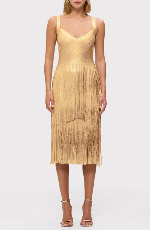The Metallic Mischa Fringe Dress - Natural - Hervé Léger Dresses