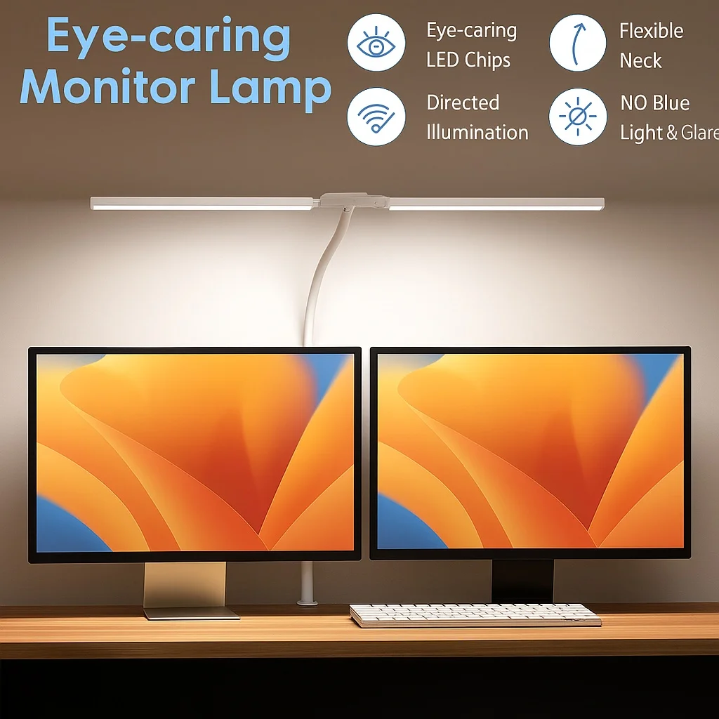 Lampe de bureau à pince LED à double tête simple, à intensité variable, lampes de table pour ordinateur, lumière de moniteur, lampe de table d'architecte pour bureau, lampes de lecture