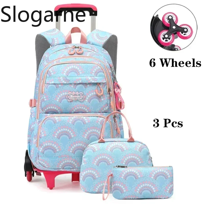 Sacs d'école roulants pour filles sac à dos enfants sacs à dos d'école imperméables avec roues collège chariot bagages sac à dos