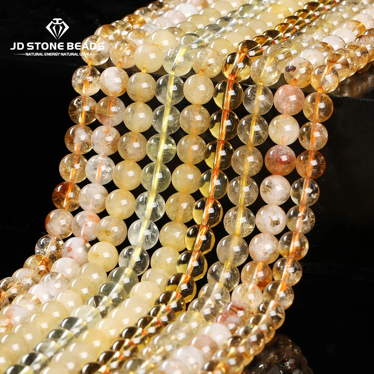 Vendita all'ingrosso di perline di citrino in pietra naturale, distanziatore allentato rotondo, perline di quarzo giallo per la creazione di gioielli, accessori per collane, braccialetti fai da te
