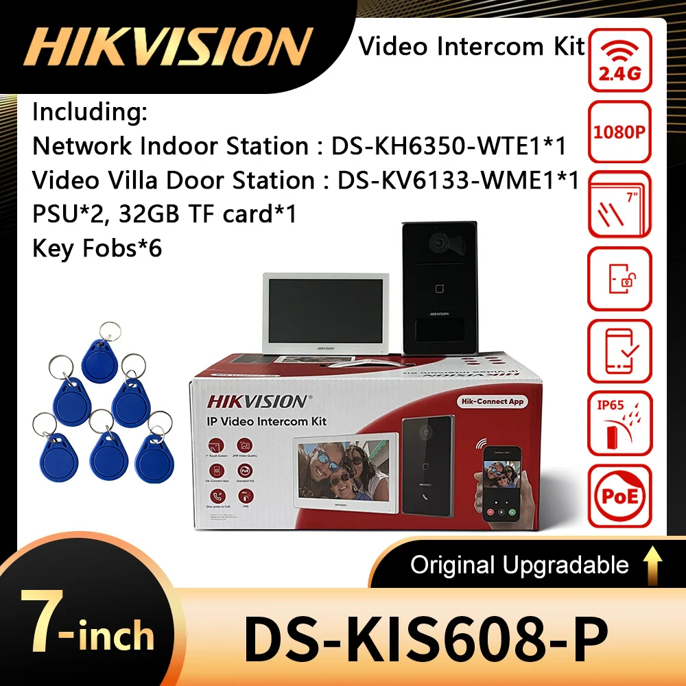 HIKVISION DS-KIS608-P IP-Video-Gegensprechanlage-Kit Mehrsprachiges POE inklusive DS-KV6133-WME1 DS-KH6350-WTE1 Weiße Hik-Connect-Steuerung Image