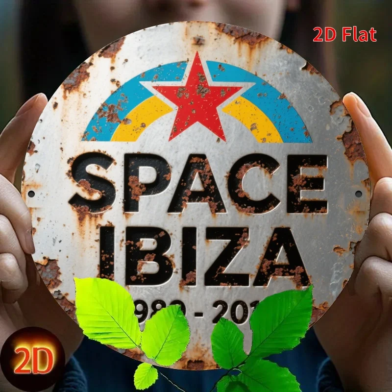 2D-Flach, (2D-PLATTE) 1 Stück – Vintage Space Ibiza Club-Themen-Schild – Langlebiges Aluminiumschild & Heimdekoration, vorgebohrt, wetterfest, Nr. Image
