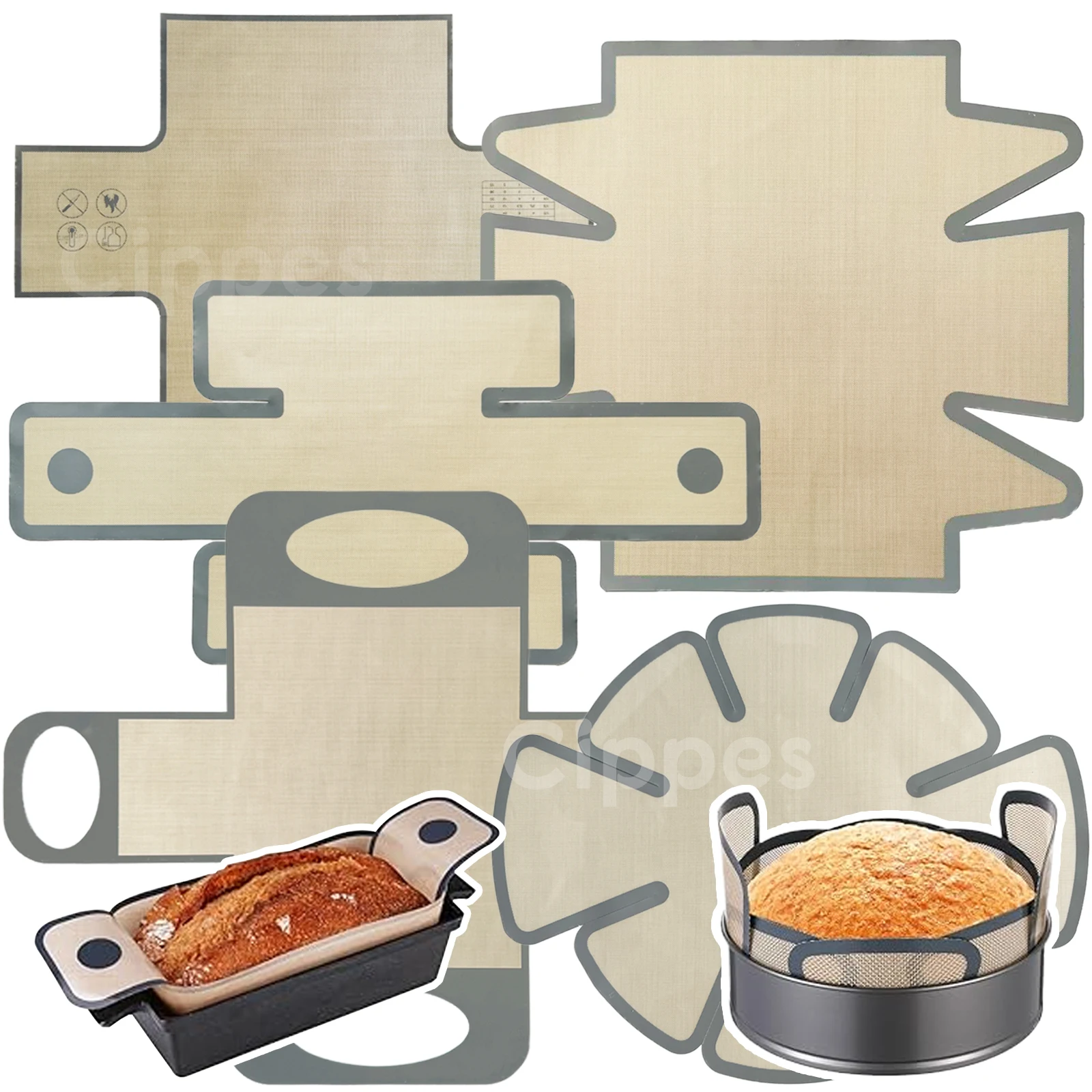 Silikon-Brotpfanneinlagen, wiederverwendbare, antihaftbeschichtete, lange Laschengriffe, Brotpfanne, Backmatten, für 9 x 5 Zoll Brotpfannen, hitzebeständig Image