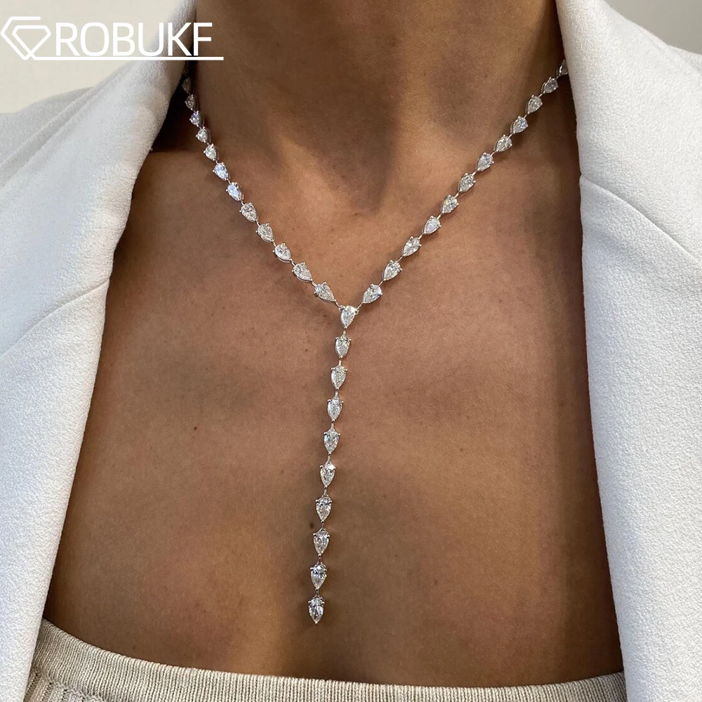 4*6mm Birnenförmige Moissanit-Diamant-Tenniskette für Damen, S925 Silber, Y-förmige lange Quastenkette, Schmuck mit Zertifikat Image