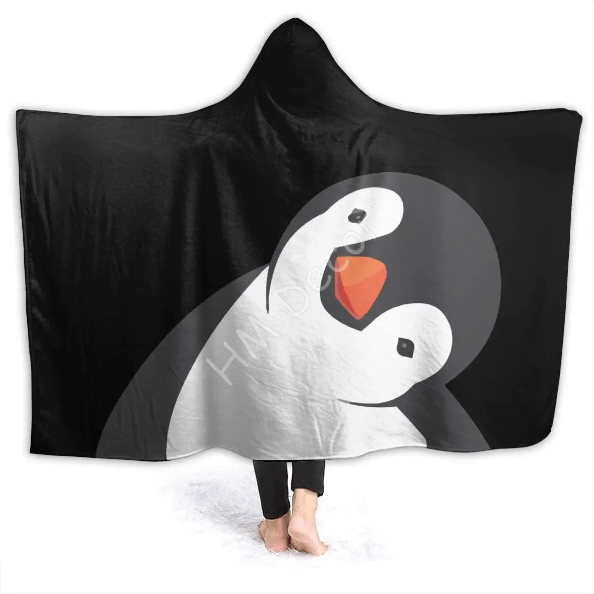 Süße Pinguin Kapuze Decke werfen Luxus Flanell Fleece Plüsch Decke weich warm flauschig tragbare Decke für Couch Bett Sofa Image